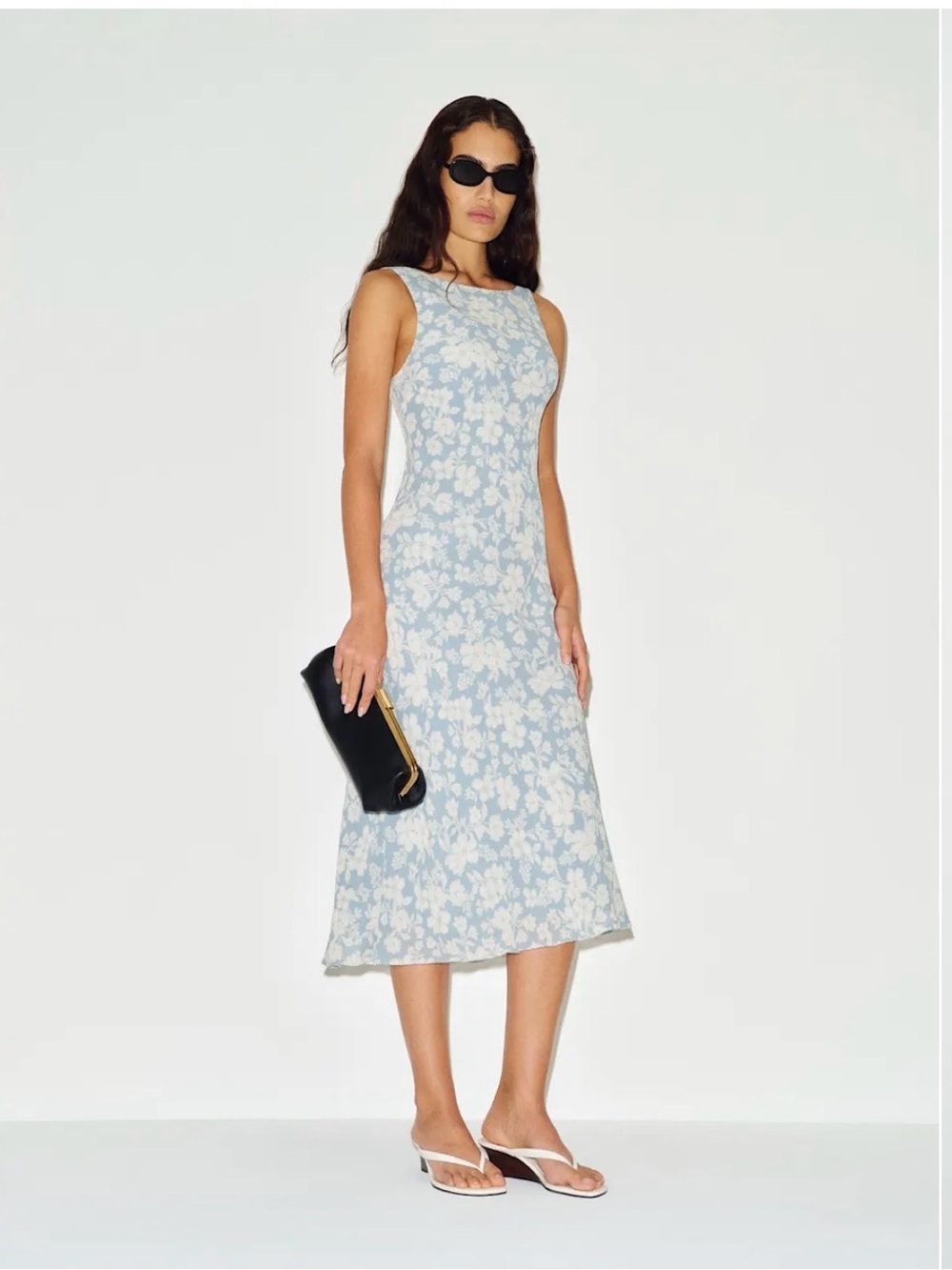 Reformation Light Blue and White Floral Midi Dress